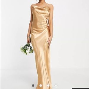 Little Mistress Bridesmaid slip dress in golden caramel
